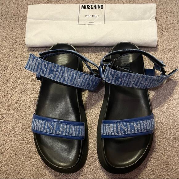Moschino Logo Tape Platform Sandals - Picture 1 of 10